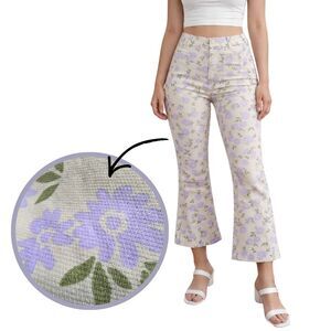 Zara Womens L Lavendar Floral Pants 70s Retro Flare Boho Cottagecore Trousers